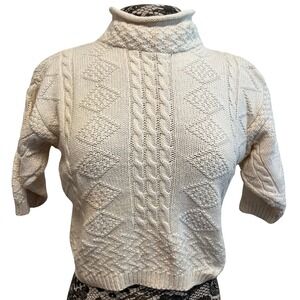 Vintage 90s Cream Cable Knit Sweater XXS Cropped Chunky Fairy Academia Fisherman